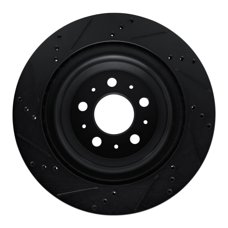 Tesla Model 3 Brake Rotor (1) - Rear Right - R1 Concepts - Drilled & Slotted - Black - `17-`25